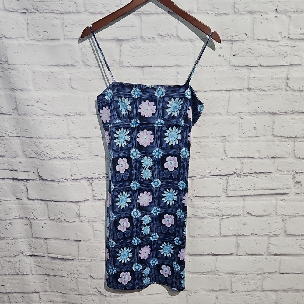 Pulse 90s Vintage Navy and Lavender Floral Mini Dress